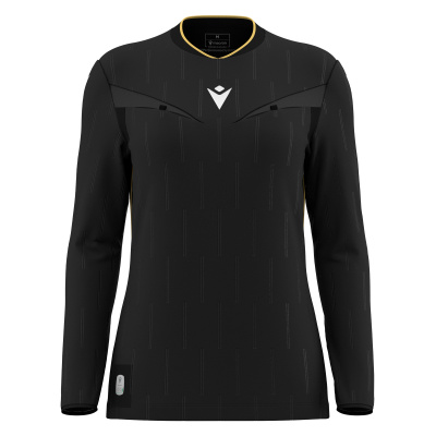 Футболка судейская проф. женская MACRON TESS ECO SHIRT LS BLACK/GOLD